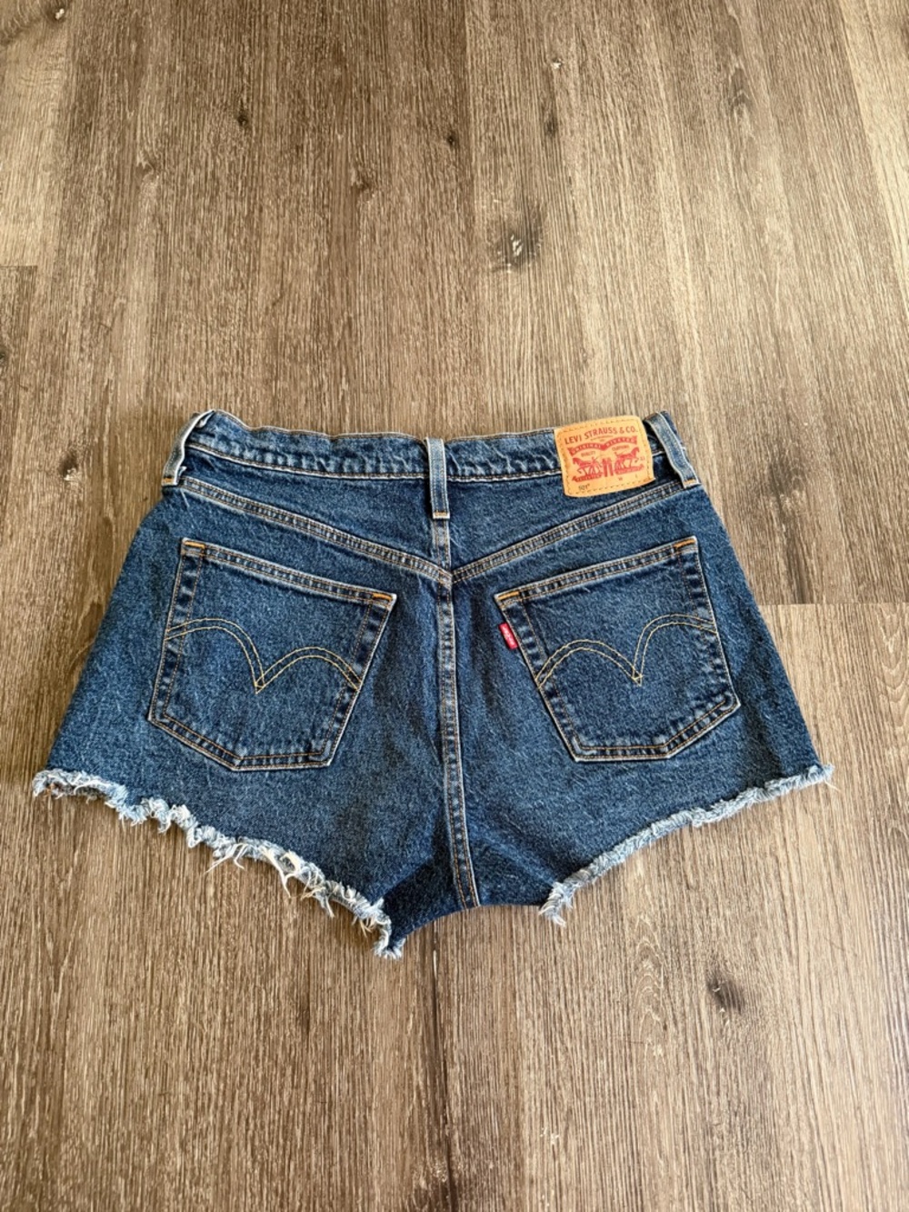 Levi's Dark Blue Distressed Cutoff Denim Shorts - Picture 6 of 7